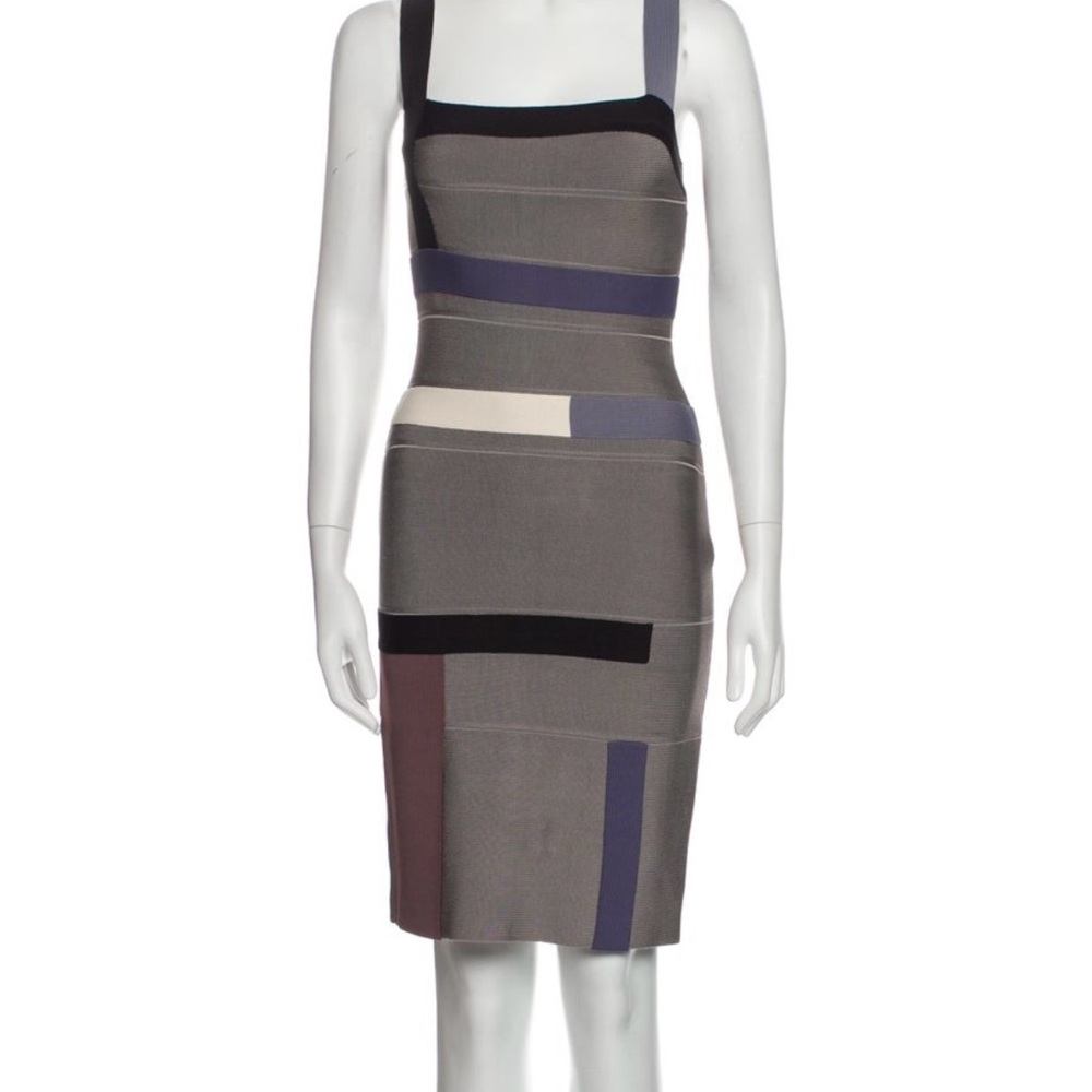 Herve Leger Gray and Purple Midi Dress